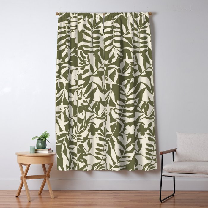 Reverse Floral Olive Green Window Curtain Gallery Image 5