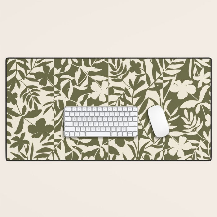 Reverse Floral Olive Green Desk Mat Gallery Image 1