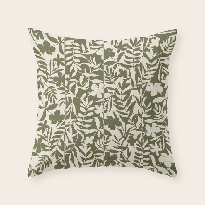 Reverse Floral Olive Green Throw Pillow Gallery Image 6
