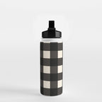 Large Gingham Check Pattern in Black and Almond Cream Water Bottle Gallery Image 2