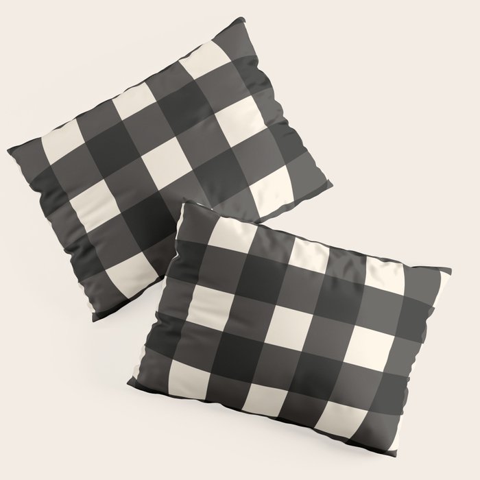 Large Gingham Check Pattern in Black and Almond Cream Pillow Sham Gallery Image 3