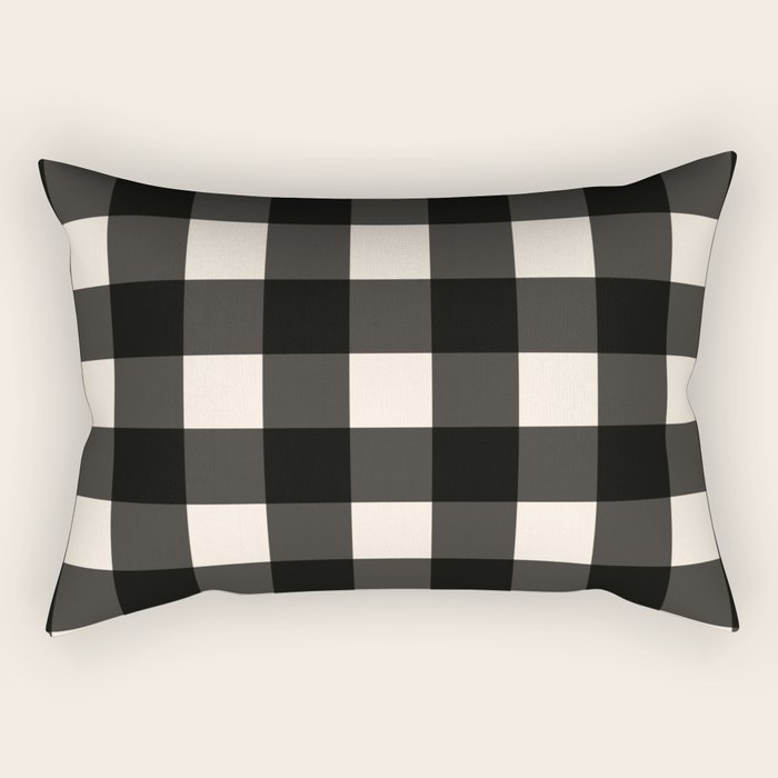 Large Gingham Check Pattern in Black and Almond Cream Rectangular Pillow Gallery Image 2