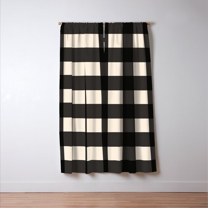 Large Gingham Check Pattern in Black and Almond Cream Window Curtain Gallery Image 3