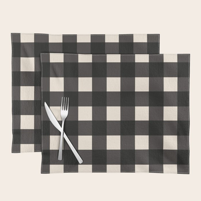 Large Gingham Check Pattern in Black and Almond Cream Placemat Gallery Image 1