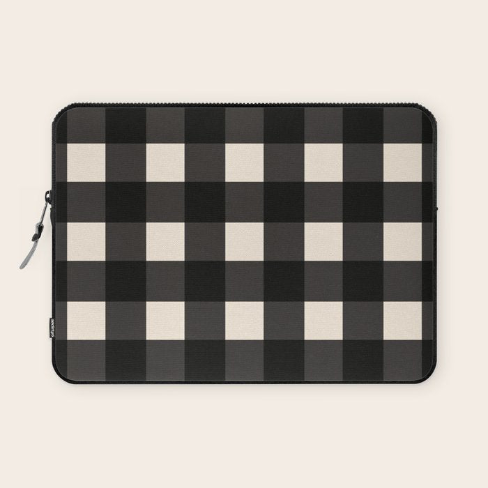 Large Gingham Check Pattern in Black and Almond Cream Laptop Sleeve Gallery Image 1