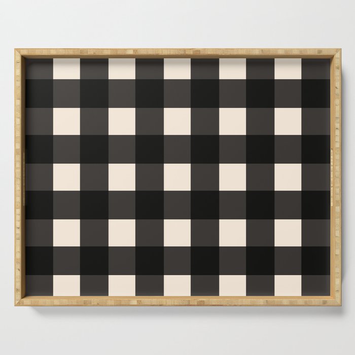 Large Gingham Check Pattern in Black and Almond Cream Serving Tray Gallery Image 1
