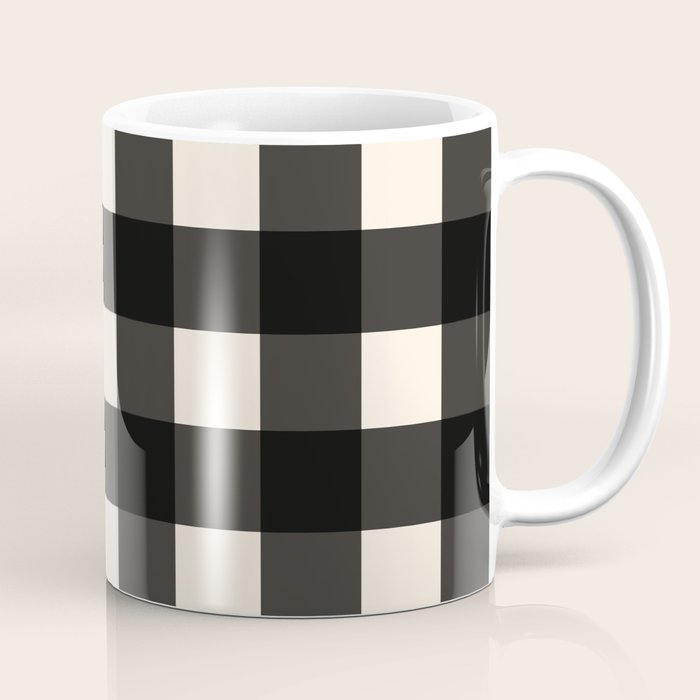 Large Gingham Check Pattern in Black and Almond Cream Coffee Mug Gallery Image 1