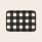 Large Gingham Check Pattern in Black and Almond Cream Bath Mat Gallery Image 1