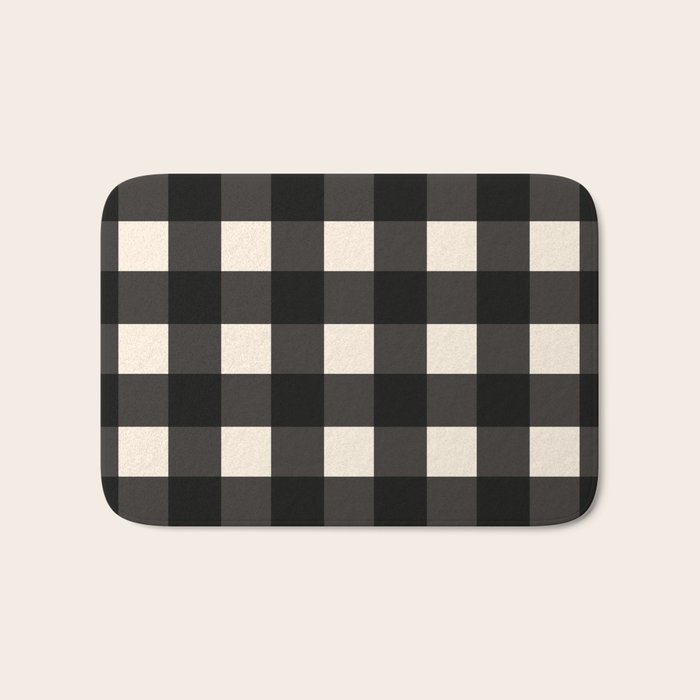 Large Gingham Check Pattern in Black and Almond Cream Bath Mat Gallery Image 1
