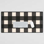 Large Gingham Check Pattern in Black and Almond Cream Desk Mat Gallery Image 1