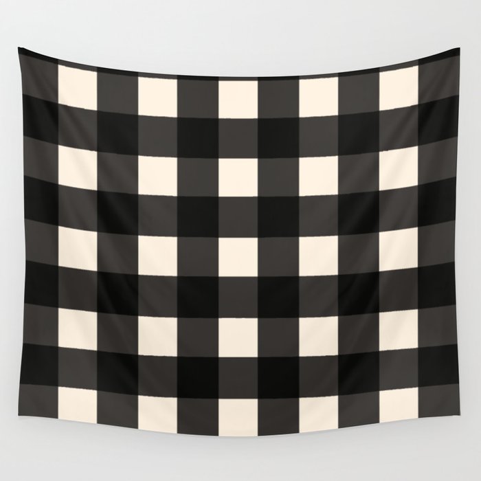 Large Gingham Check Pattern in Black and Almond Cream Wall Tapestry Gallery Image 1