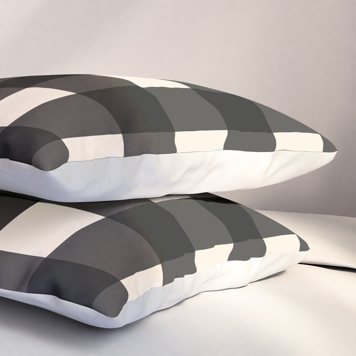 Large Gingham Check Pattern in Black and Almond Cream Pillow Sham Gallery Image 3