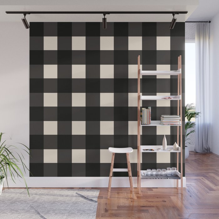 Large Gingham Check Pattern in Black and Almond Cream Wall Mural Gallery Image 1