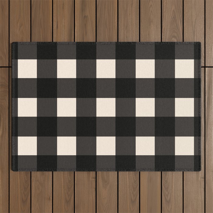 Large Gingham Check Pattern in Black and Almond Cream Outdoor Rug Gallery Image 1