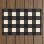 Large Gingham Check Pattern in Black and Almond Cream Outdoor Rug Gallery Image 1