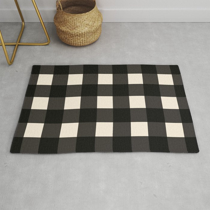 Large Gingham Check Pattern in Black and Almond Cream Rug Gallery Image 1
