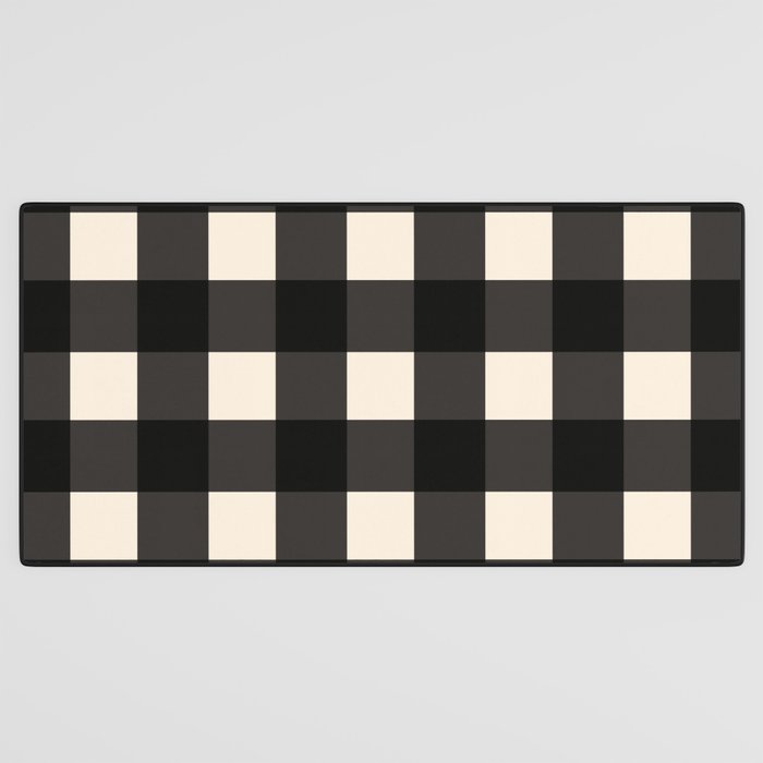 Large Gingham Check Pattern in Black and Almond Cream Desk Mat Gallery Image 3
