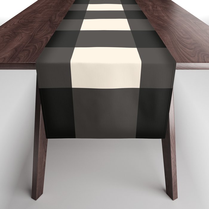 Large Gingham Check Pattern in Black and Almond Cream Table Runner Gallery Image 1