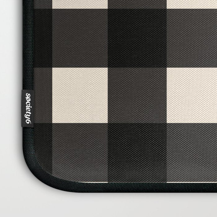 Large Gingham Check Pattern in Black and Almond Cream Laptop Sleeve Gallery Image 3