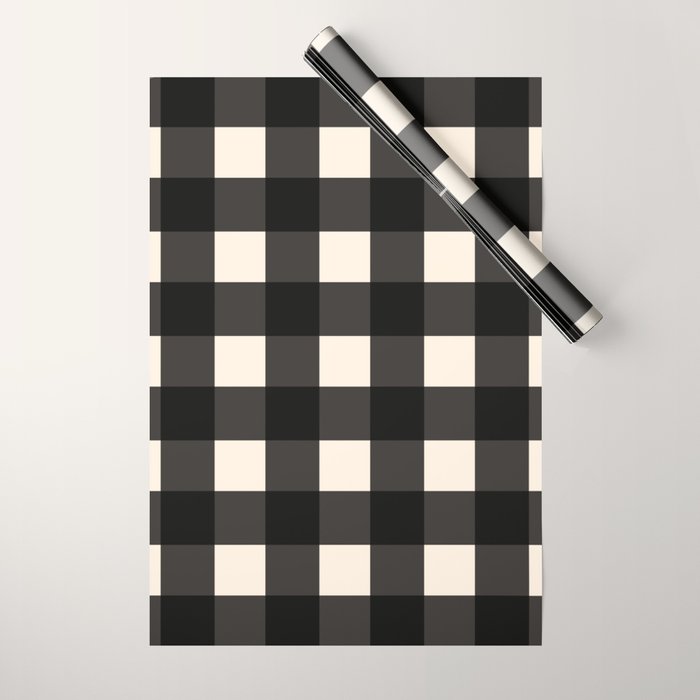 Large Gingham Check Pattern in Black and Almond Cream Wrapping Paper Gallery Image 1