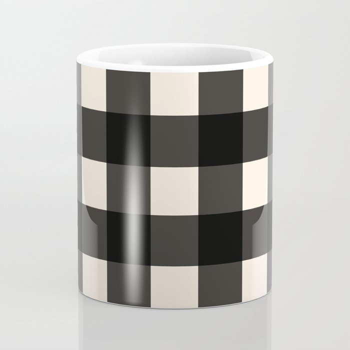 Large Gingham Check Pattern in Black and Almond Cream Coffee Mug Gallery Image 4
