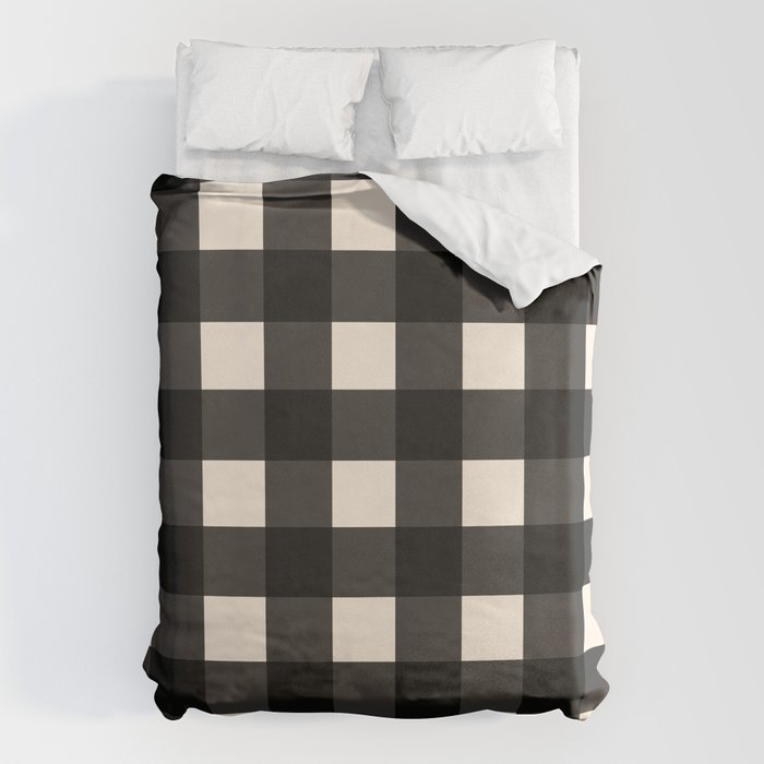 Large Gingham Check Pattern in Black and Almond Cream Duvet Cover Gallery Image 6