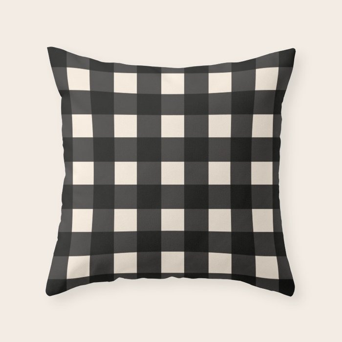 Large Gingham Check Pattern in Black and Almond Cream Throw Pillow Gallery Image 6