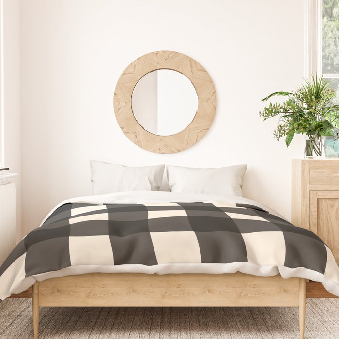 Large Gingham Check Pattern in Black and Almond Cream Duvet Cover Gallery Image 3