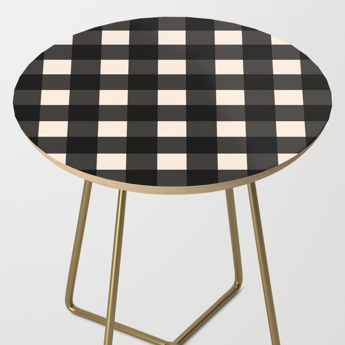 Large Gingham Check Pattern in Black and Almond Cream Side Table Gallery Image 2