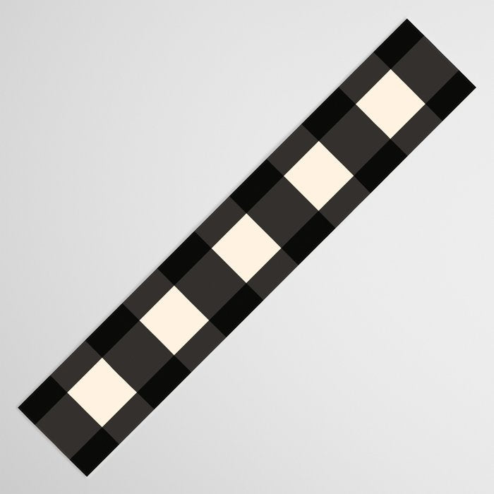 Large Gingham Check Pattern in Black and Almond Cream Table Runner Gallery Image 3