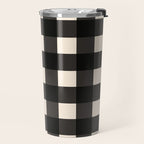 Large Gingham Check Pattern in Black and Almond Cream Travel Mug Gallery Image 2