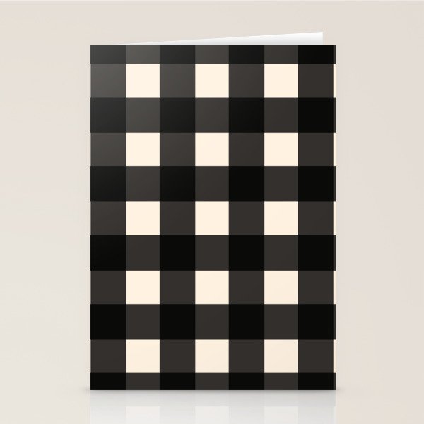 Large Gingham Check Pattern in Black and Almond Cream Stationery Card Gallery Image 1