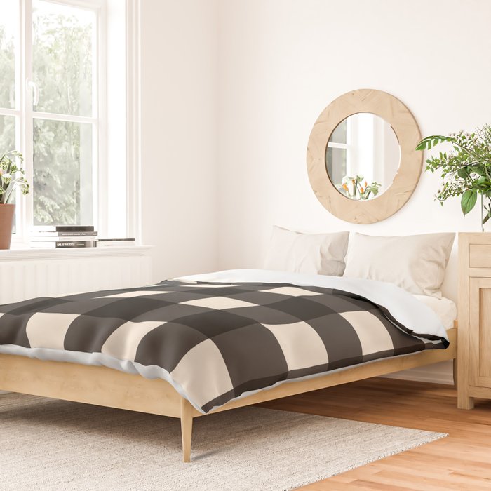 Large Gingham Check Pattern in Black and Almond Cream Duvet Cover Gallery Image 2