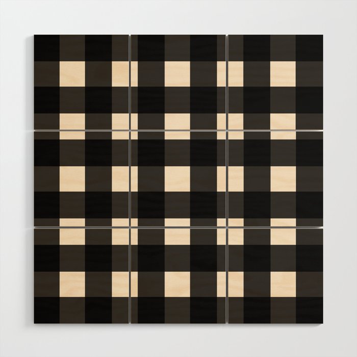 Large Gingham Check Pattern in Black and Almond Cream Wood Wall Art Gallery Image 1