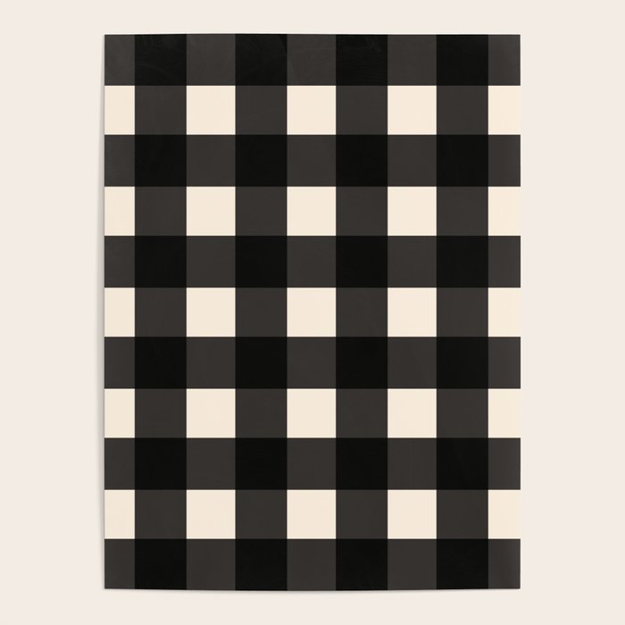 Large Gingham Check Pattern in Black and Almond Cream Poster Gallery Image 1