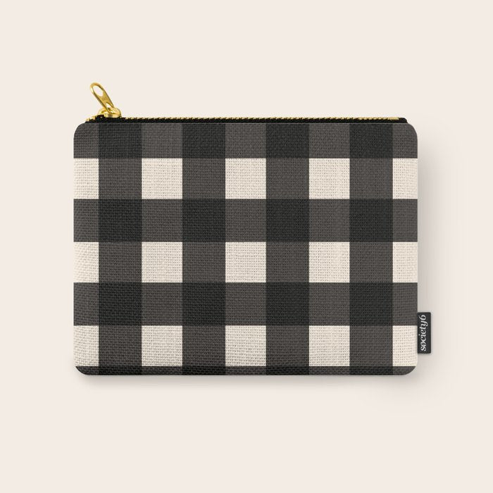 Large Gingham Check Pattern in Black and Almond Cream Carry All Pouch Gallery Image 1