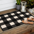 Large Gingham Check Pattern in Black and Almond Cream Outdoor Rug Gallery Image 2