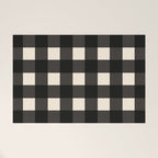 Large Gingham Check Pattern in Black and Almond Cream Welcome Mat Gallery Image 1