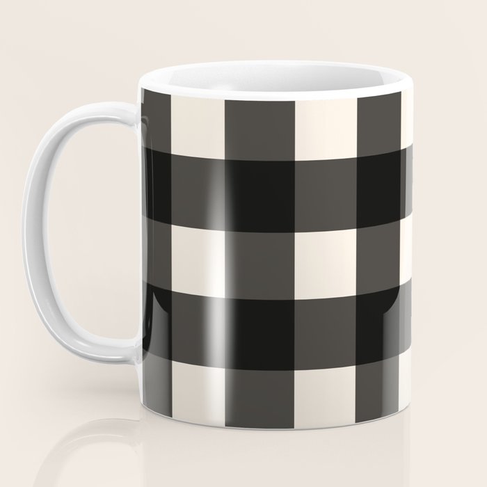 Large Gingham Check Pattern in Black and Almond Cream Coffee Mug Gallery Image 3