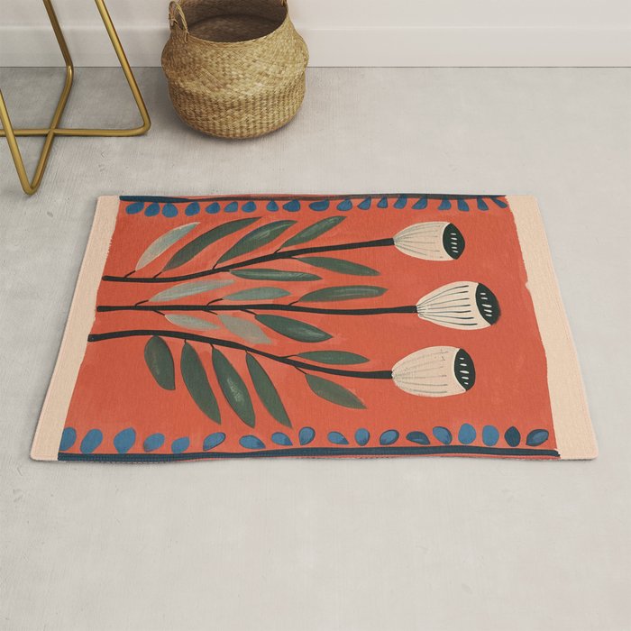 Terracotta Poppy Pod Folk Art Rug Gallery Image 1