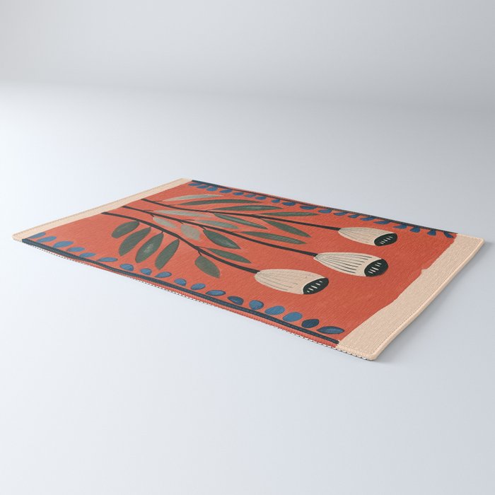 Terracotta Poppy Pod Folk Art Rug Gallery Image 3