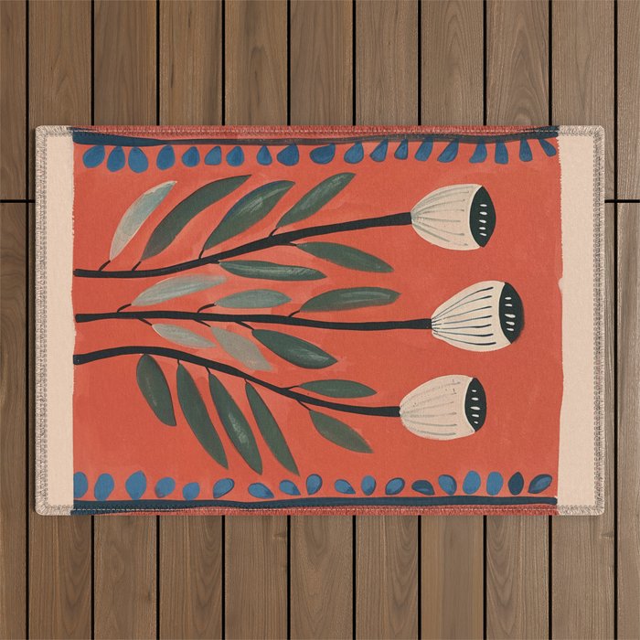 Terracotta Poppy Pod Folk Art Outdoor Rug Gallery Image 1