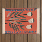 Terracotta Poppy Pod Folk Art Outdoor Rug Gallery Image 1