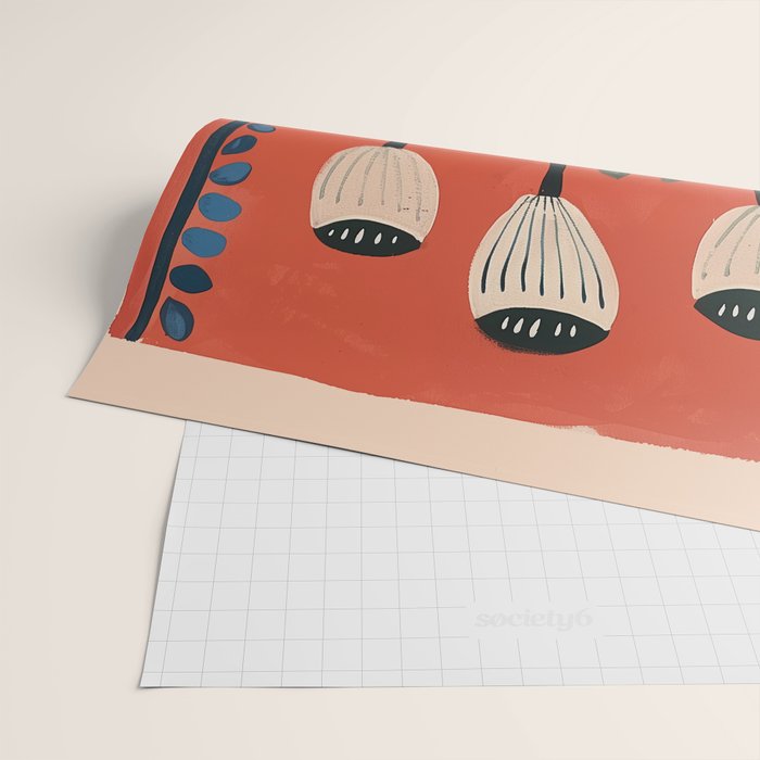 Terracotta Poppy Pod Folk Art Wrapping Paper Gallery Image 2
