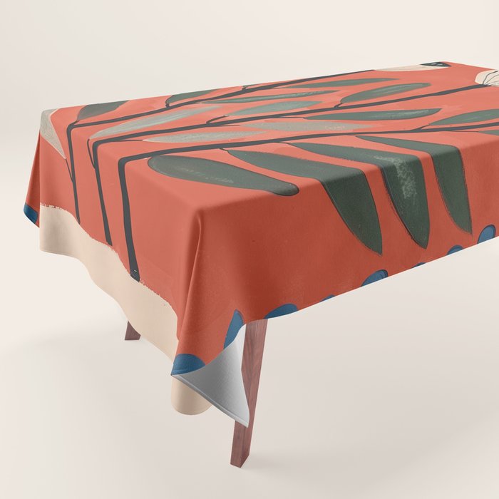 Terracotta Poppy Pod Folk Art Tablecloth Gallery Image 1