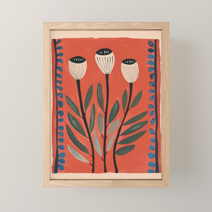 Terracotta Poppy Pod Folk Art Mini Art Print Gallery Image 1
