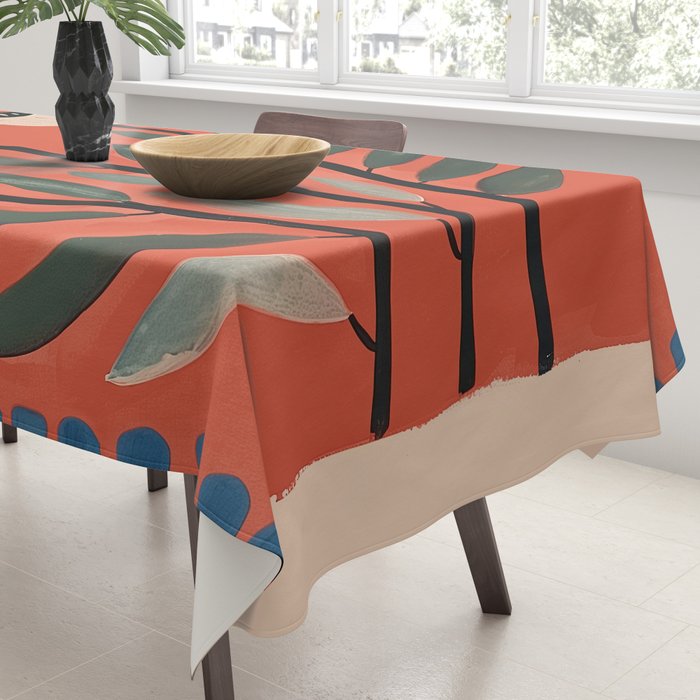 Terracotta Poppy Pod Folk Art Tablecloth Gallery Image 3