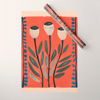 Terracotta Poppy Pod Folk Art Wrapping Paper Gallery Image 1