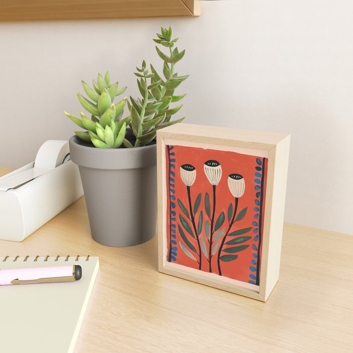 Terracotta Poppy Pod Folk Art Mini Art Print Gallery Image 2
