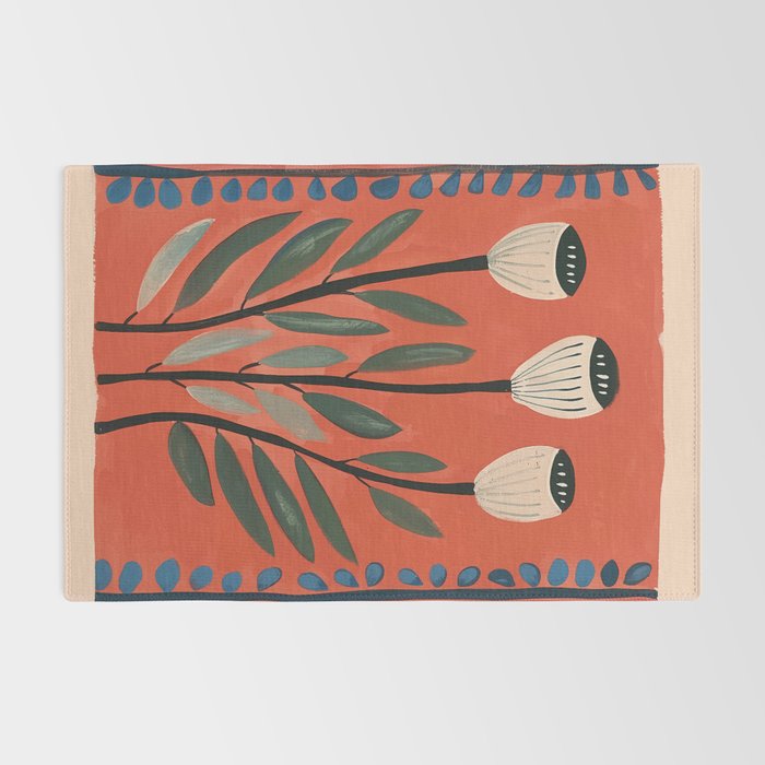 Terracotta Poppy Pod Folk Art Rug Gallery Image 2